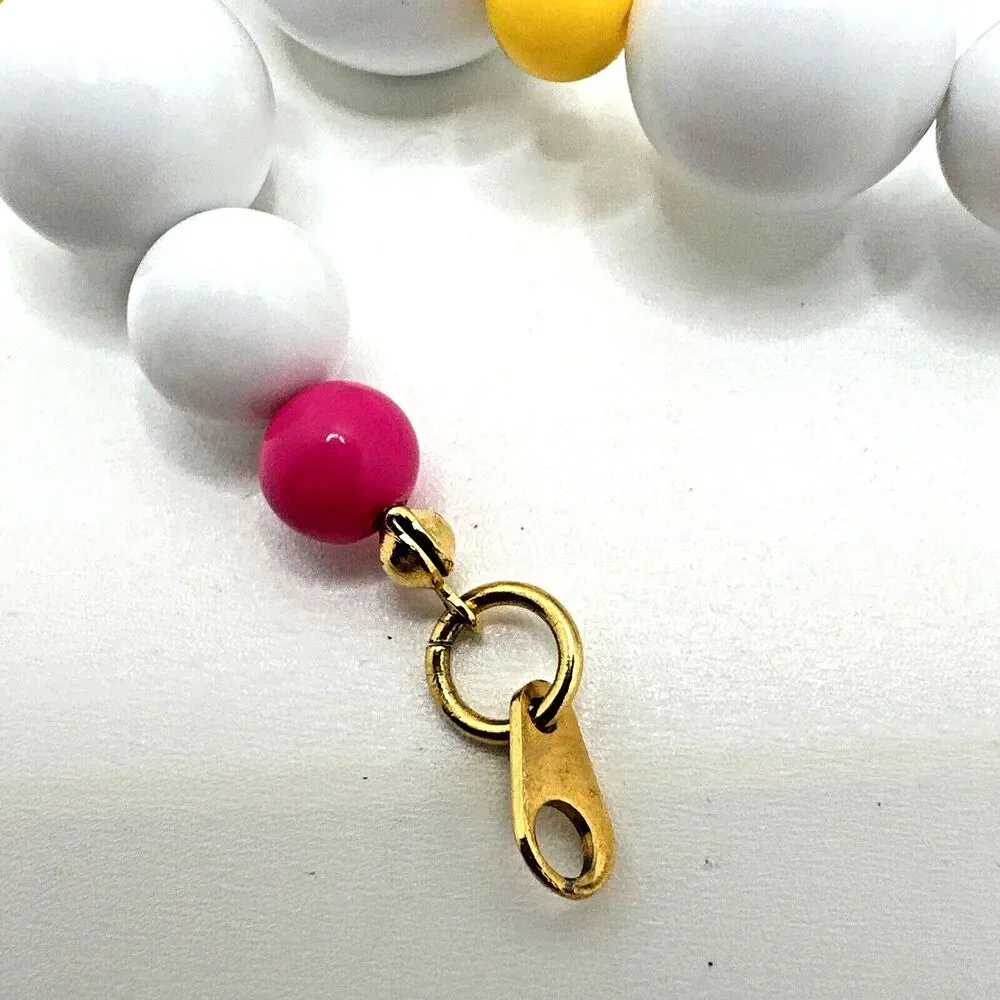 Vintage 1980s White Gumball Bead Necklace Multicolor Accents Statement Retro 20